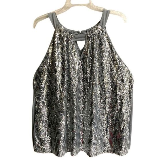 INC International Concepts Silver Chevron Sequin Halter Tank Top women’s 2X New - Picture 1 of 7
